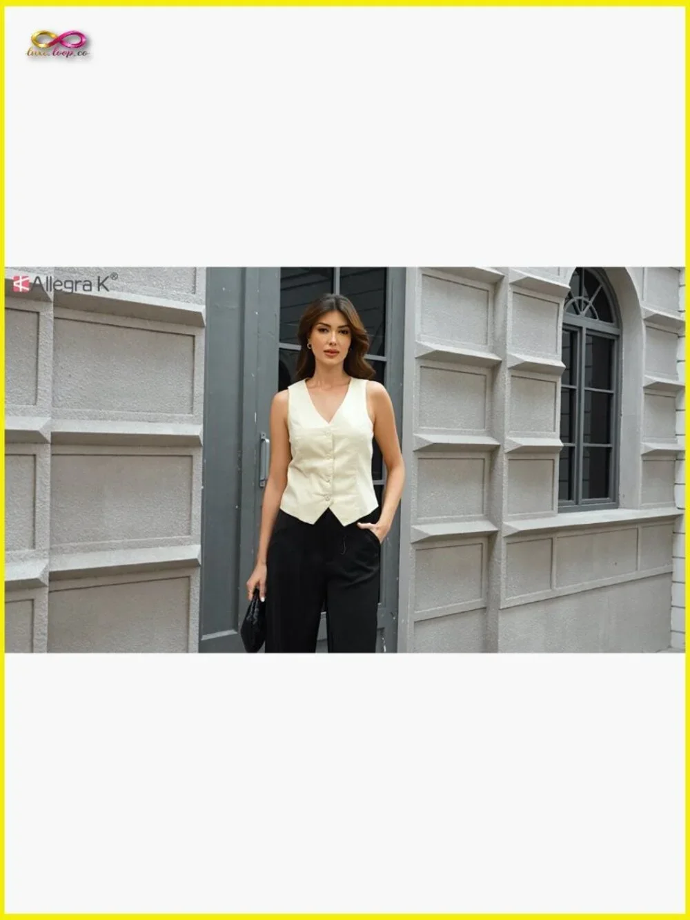Cropped Cotton Linen Vest Sleeveless V-Neck Button Down Waistcoat Chic Minimal